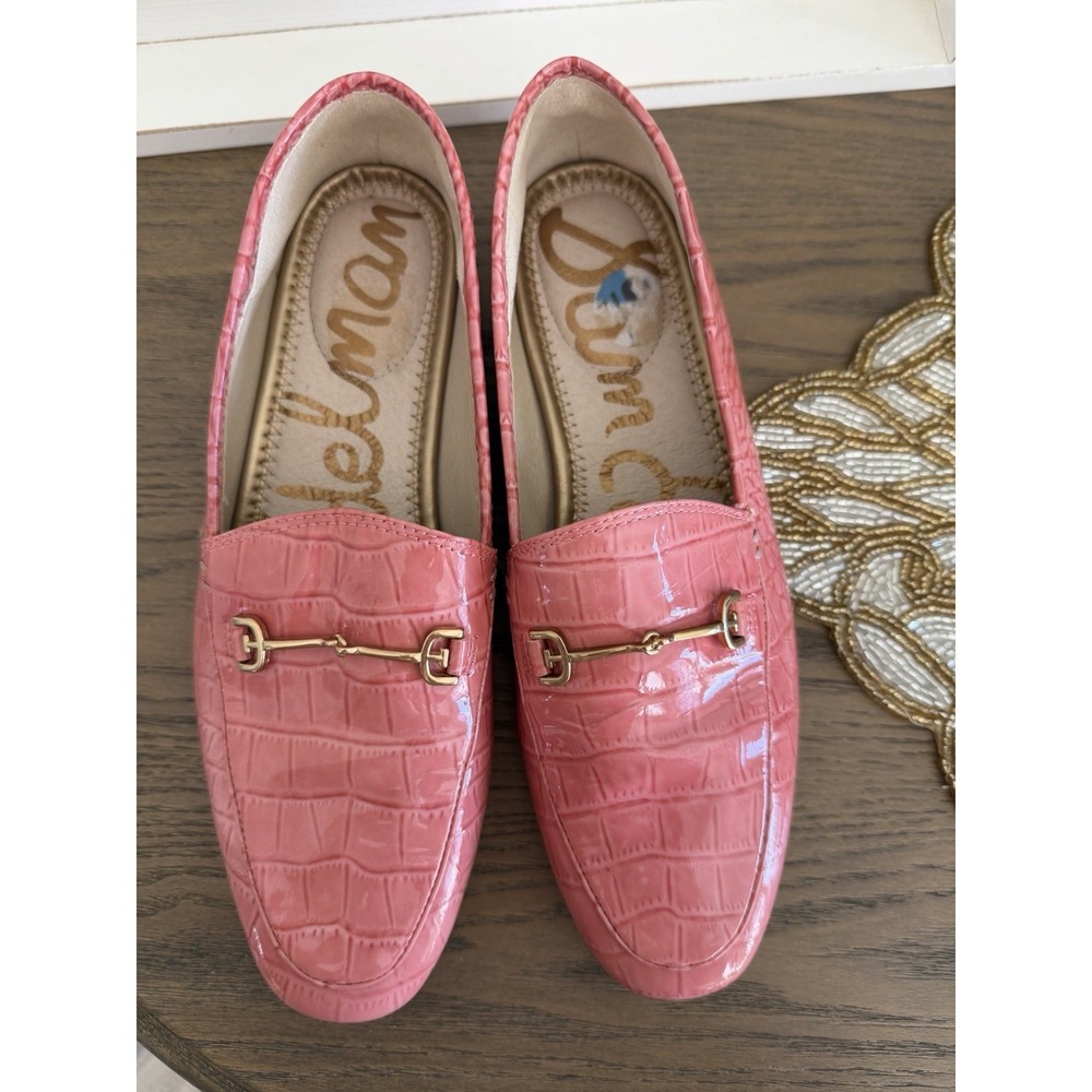 Sam Edelman Pink Patent Croc Loafers Size 6.5 Horsebit Preppy Slip On Flats - Picture 2 of 12